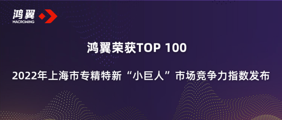 鸿翼荣获TOP100 2022年上海市专精特新“小巨人”市场竞争力指数发布